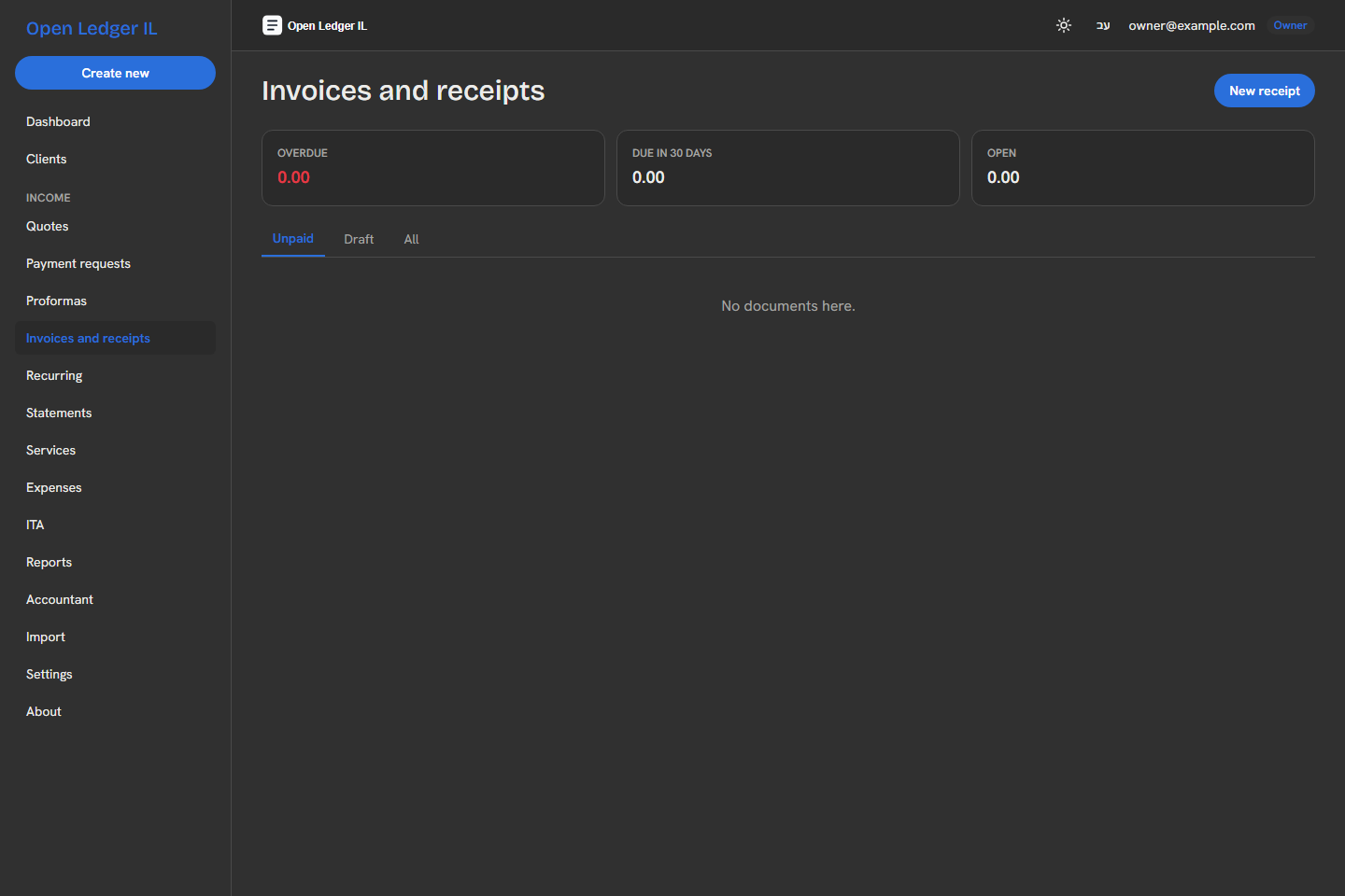 Documents list with status, related documents and open amounts